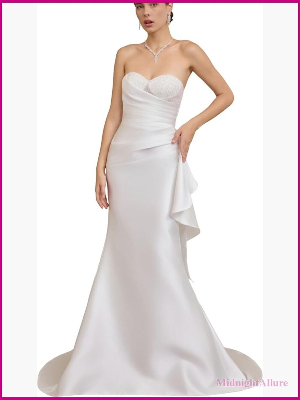 Off Shoulder Satin Mermaid Wedding Dress with Train